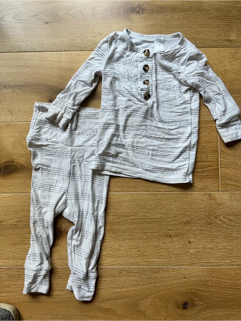 3-6 Lou Lou & Company Cream Striped Henley Pajama Set